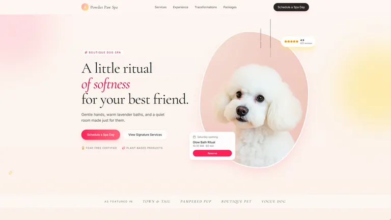 Powder Paw Spa soft pet spa website style screenshot